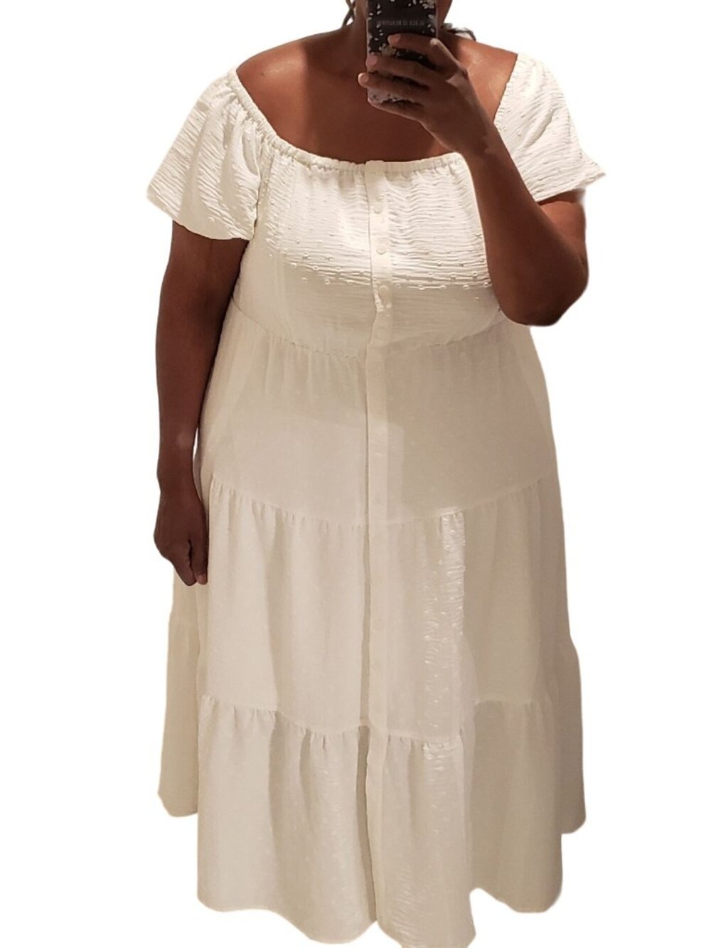 Lane Bryant White Puff Sleeve Off The Shoulder Tiered Maxi Dress Size 20 NWT